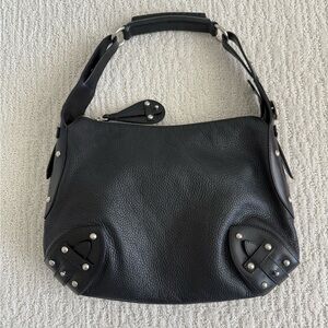 Furla edgy black leather hobo bag with silver details
